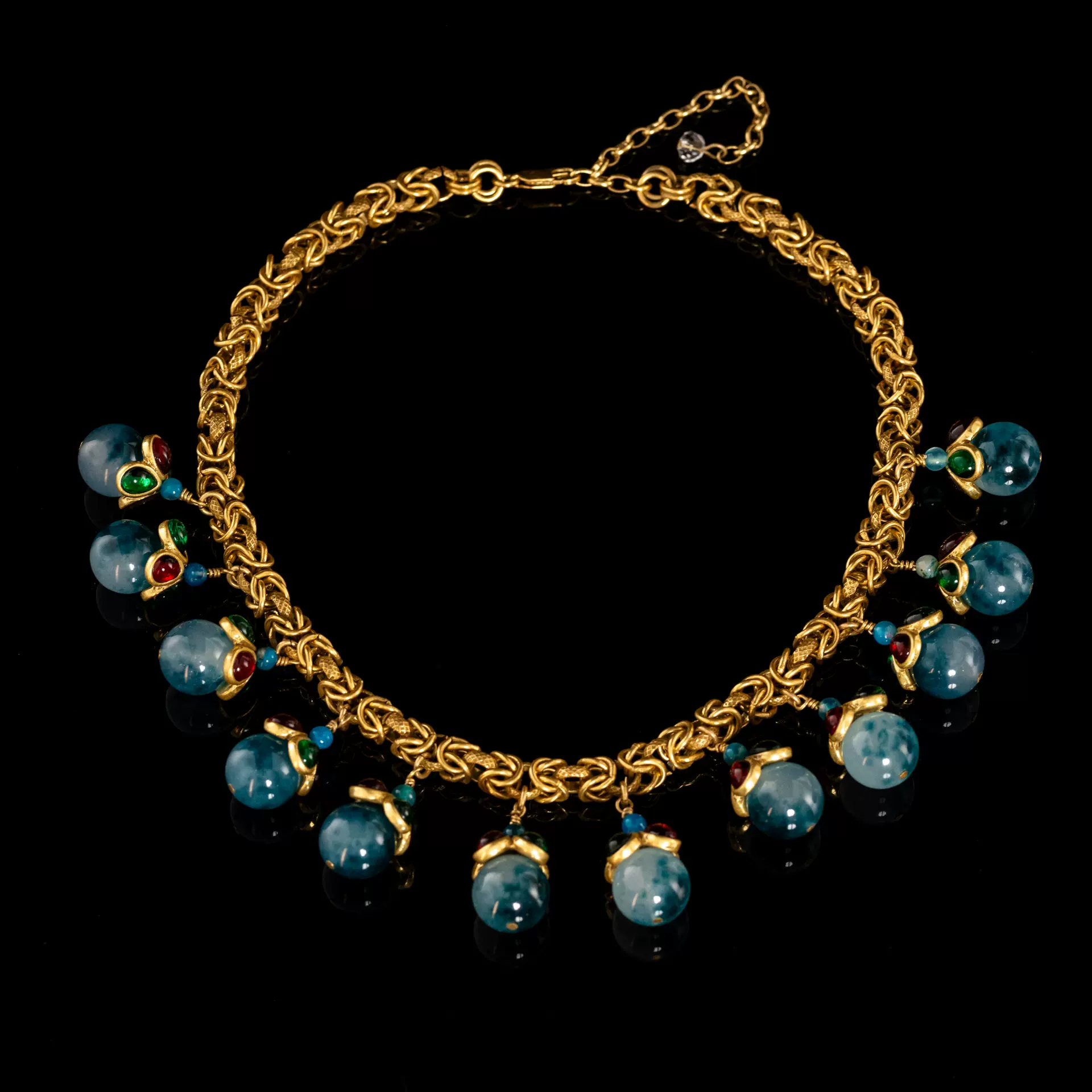 华丽时尚流苏琉璃波西米亚跨境重工夸张中古vintage高级感项链