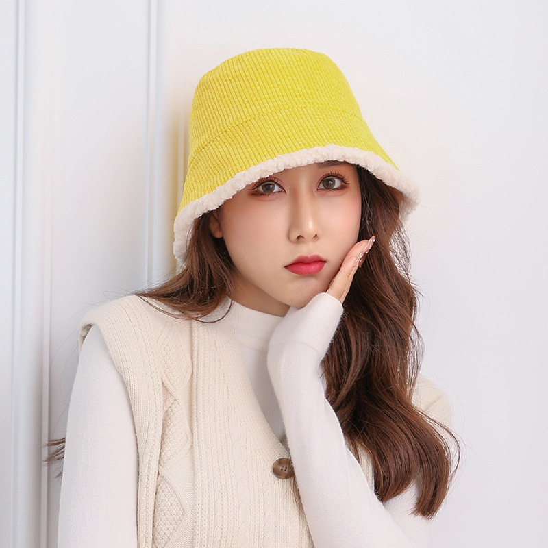 Sombrero de pescador Otoño e Invierno PANA estilo coreano de las mujeres de moda artística de lana de cordero invierno cálido sombrero suave niña cuenca sombrero