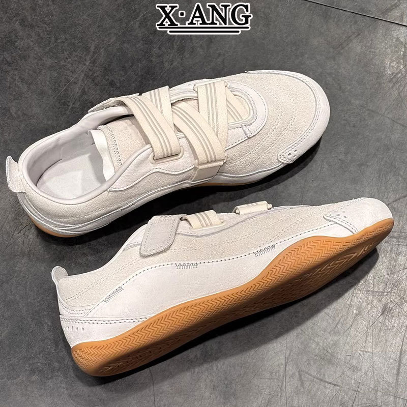 Genuine Leather Velcro Women's Shoes, Ballet-Style German Training Shoes, 2026 Spring New Soft-Soled White Casual Sports Shoes