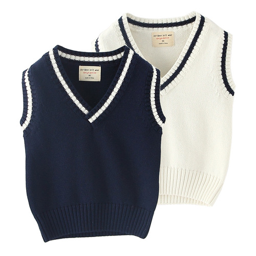 Autumn and winter plus velvet children's baby school uniforms pure cotton sweater vest boys medium to large girls knitted vest wholesale