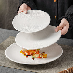 日本式陶磁器皿家庭用洋食皿ステーキ皿創意高級感食器円形平皿朝食菓子皿