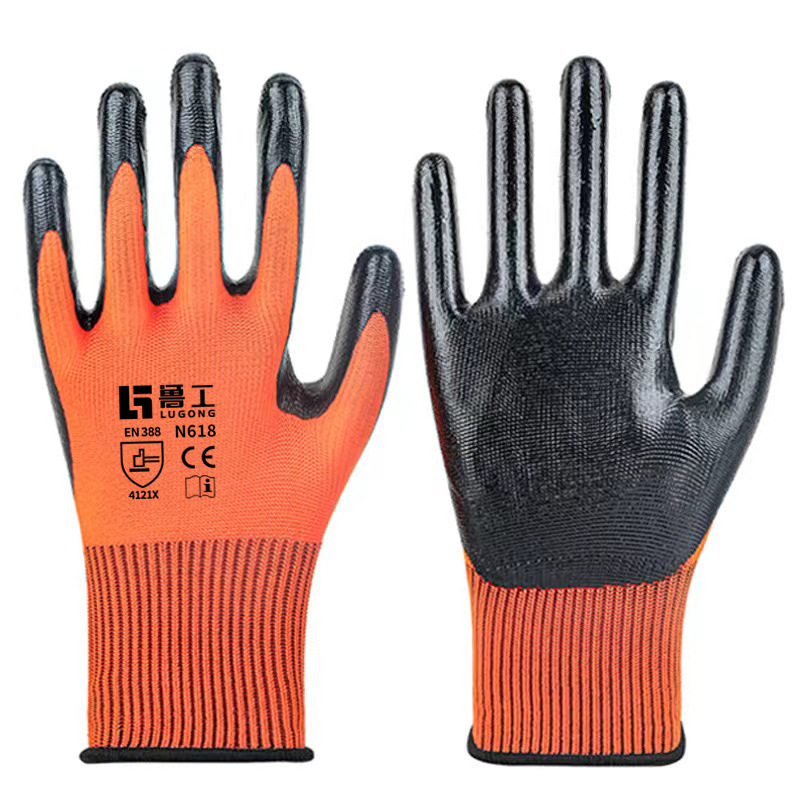 N618 Nylon butironitrilo Guantes de protección laboral con palma cubierta Dingqing Guantes de reparación de automóviles resistentes al aceite, resistentes al desgaste, antideslizantes y resistentes a ácidos y álcalis al por mayor