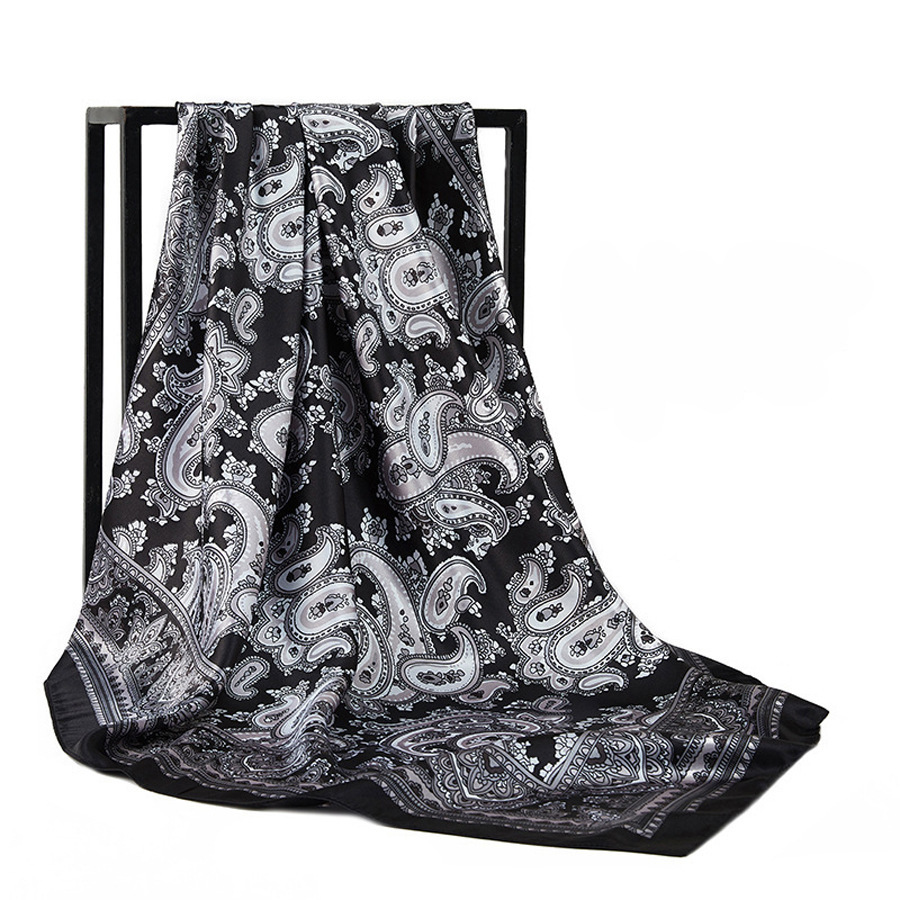Cashew Print Silk Scarf for Women, European and American Trendy Versatile Shawl, Cross-Border Satin Headscarf, 90cm Square Scarf, Wholesale