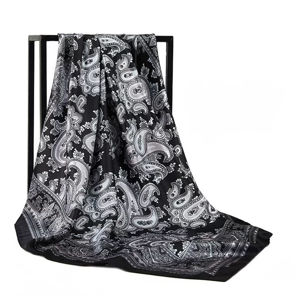 Cashew Print Silk Scarf for Women, European and American Trendy Versatile Shawl, Cross-Border Satin Headscarf, 90cm Square Scarf, Wholesale