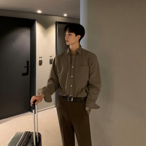 Spring/Summer New Arrival Men's Lapel Pocket-Style Loose & Cool Long-Sleeved Shirt Lightweight, Mature-Style Shirt with Drapey Fit for Young Men—Thin Outerwear