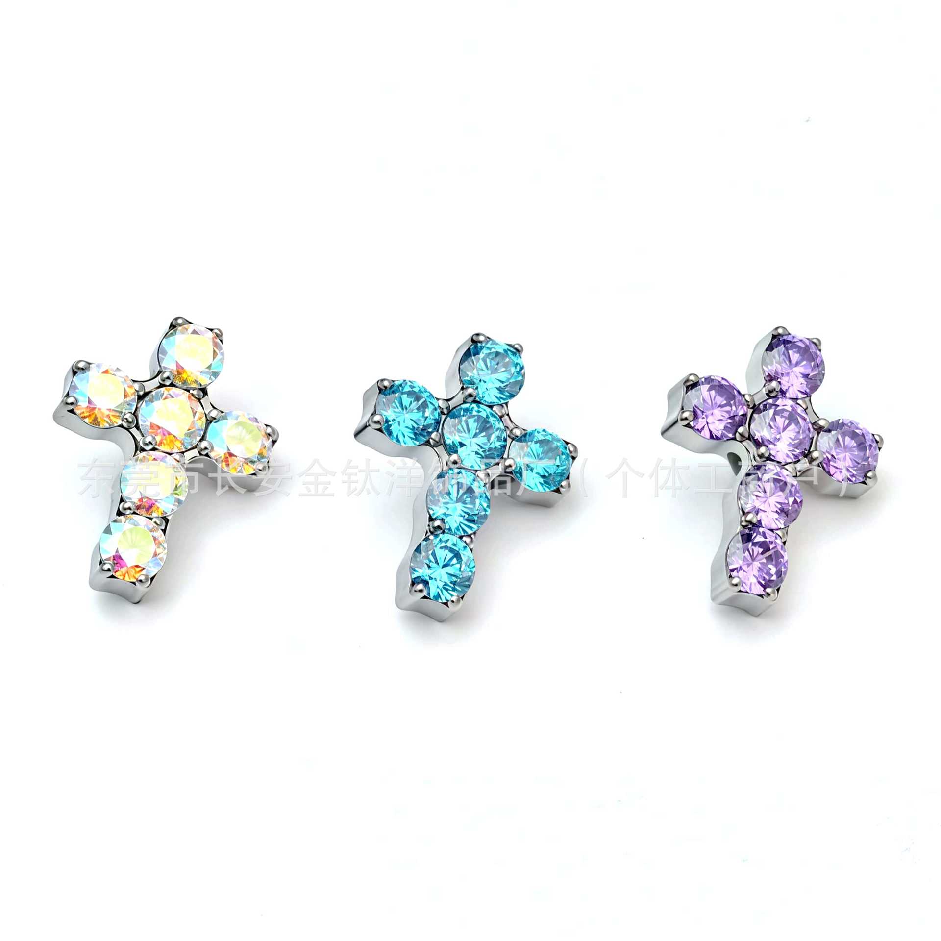 F136 Titanium Full Diamond Cross Inlaid Zircon Lip Stud Ear Stud Ear Bone Stud G23 Titanium Alloy Body Piercing Jewelry detail image 4