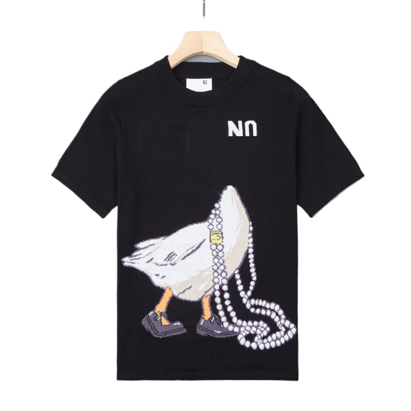 Women's Export Clothing for the Us Market: Cartoon-Style Cotton Yarn-Dyed Cartoon Pattern Round-Neck Casual Short-Sleeve Thin Knit Top