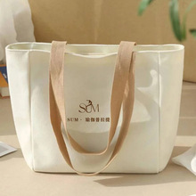 可爱新款空白帆布袋现货logo单肩黑色棉布包彩印日系卡通印花广告