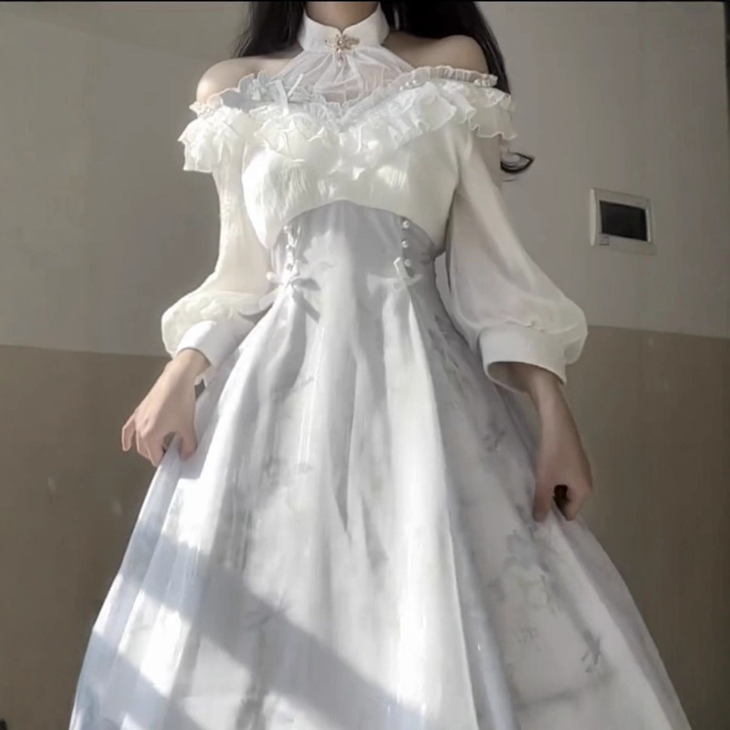 Loose Plus Size Hanfu Dress for Women, Improved Chinese Style, Daily Wear, Thin Elegant Fashion Slim Dress for Autumn