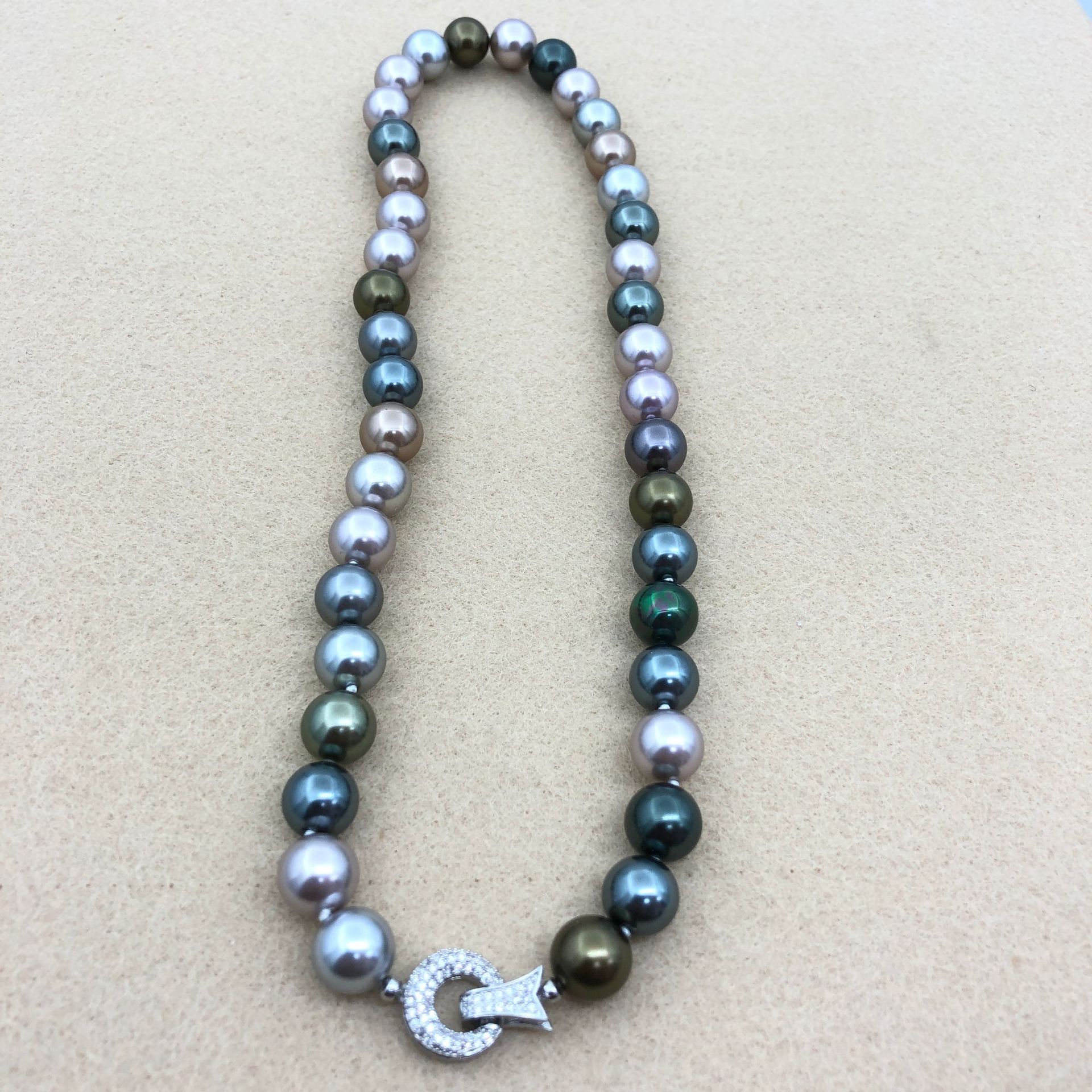 Women's Gender Beaded Design Freshwater Pearl Copper Zircon Beaded Round Necklace
