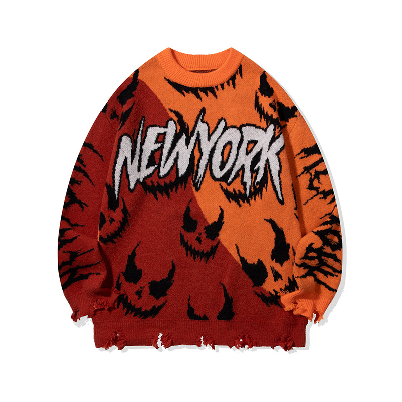 YWFG ropa de mujer americana retro letras diabólicas viento 2024 pareja de otoño superior versátil cuello redondo manga larga jersey