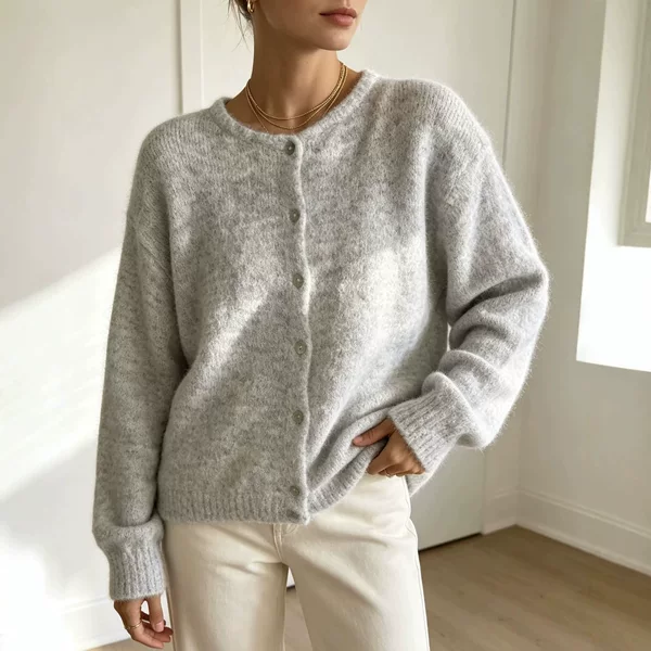 European and American cross-border bestseller: single-breasted, round-neck, soft, solid-color women's autumn and winter fluffy sweater coat, knitted cardigan