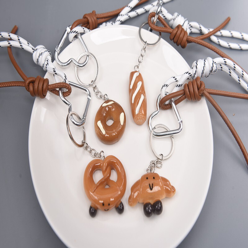 Cross-Border Popular Maillard Style Donut Baguette Keychain Personalized Lanyard Keychain Temu Labeling