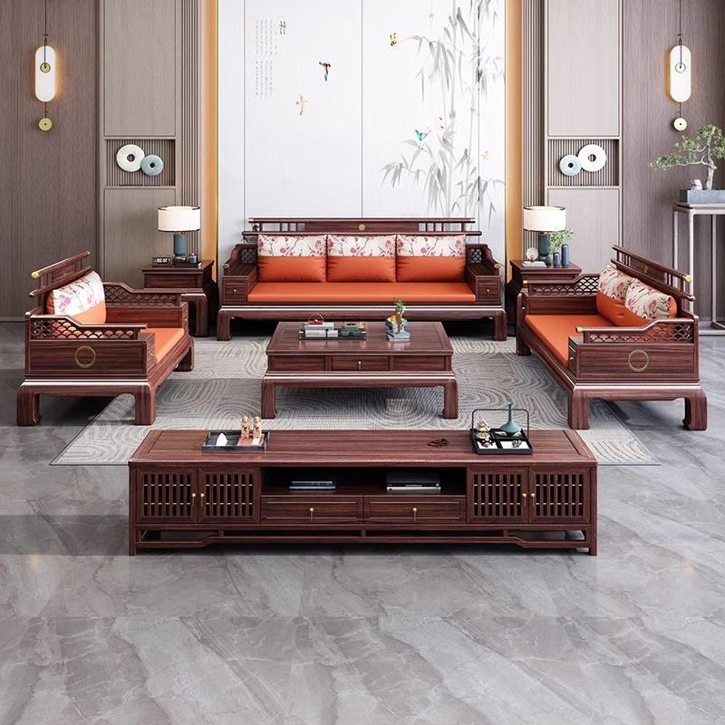 New Chinese Style Ebony Solid Wood Mahogany Classical Sofa Villa Large and Small Size Winter and Summer Dual-Use Antique Sofa Combination