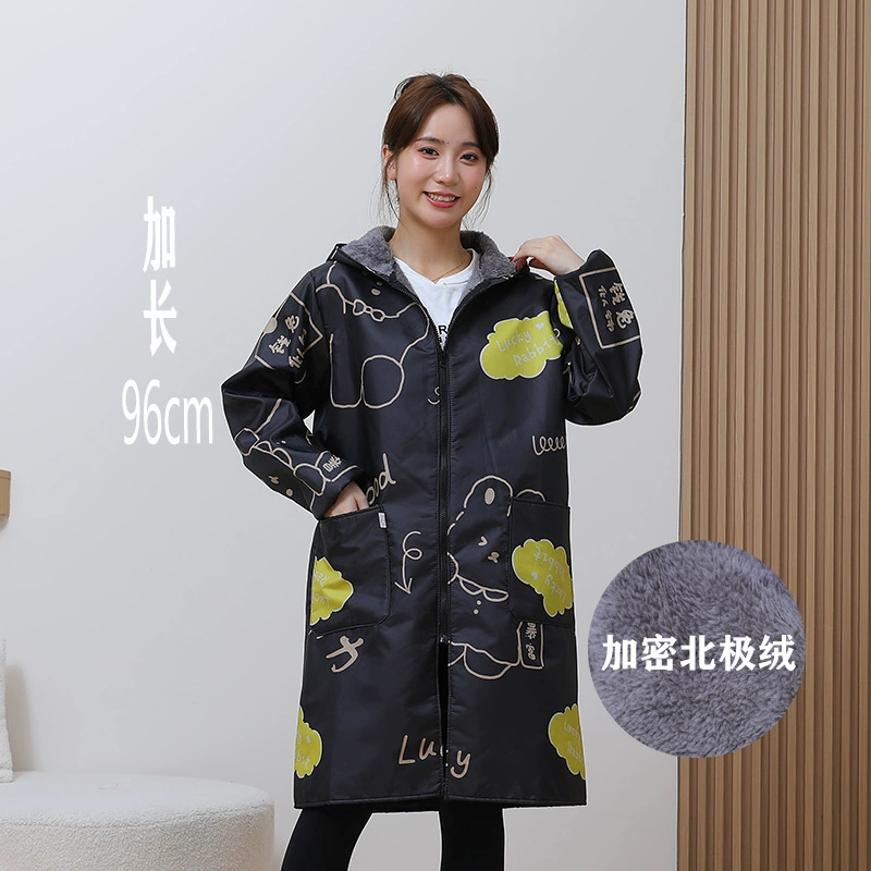 Толстый арктический бархат с длинными рукавами, кухонный фартук для мужчин и женщин, стрижка, рабочая ветровка, рабочая одежда