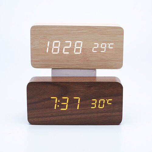 Creative Multifunction Sound Control Wooden Clock Home Simple Wood Clock Multifunction Student Gift Electronic Clock
