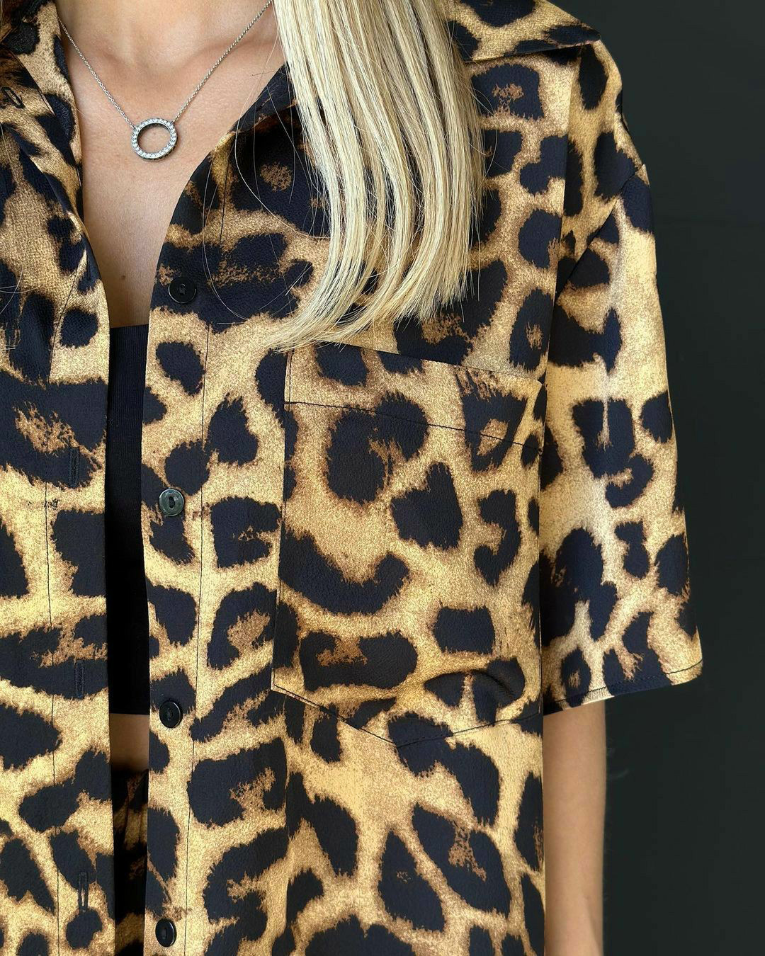 Printing, Button Design Holiday Women's Streetwear Leopard Polyester Printing Button Shorts Co-ord Set Shorts Sets
