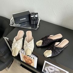 包頭半拖鞋女鞋子外穿2023年新款粗跟法式小香風方頭懶人穆勒鞋