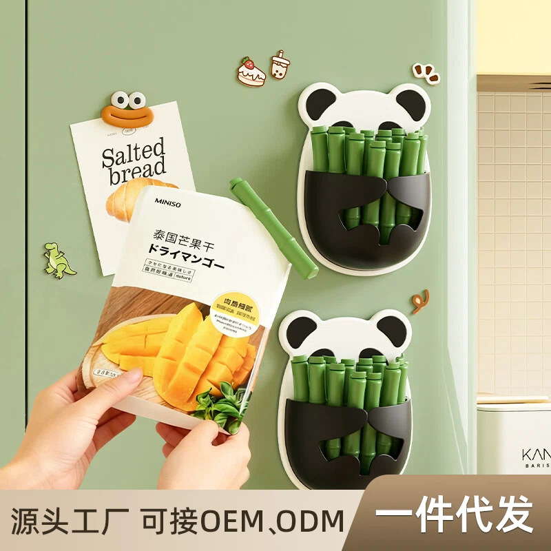 Plastic-Specific Panda Sealing Clips, Refrigerator Magnetic Stickers, Wall-Mounted, Two Options, Clip for Bags, Snacks, Moisture-Proof, Cute Sealing Clips