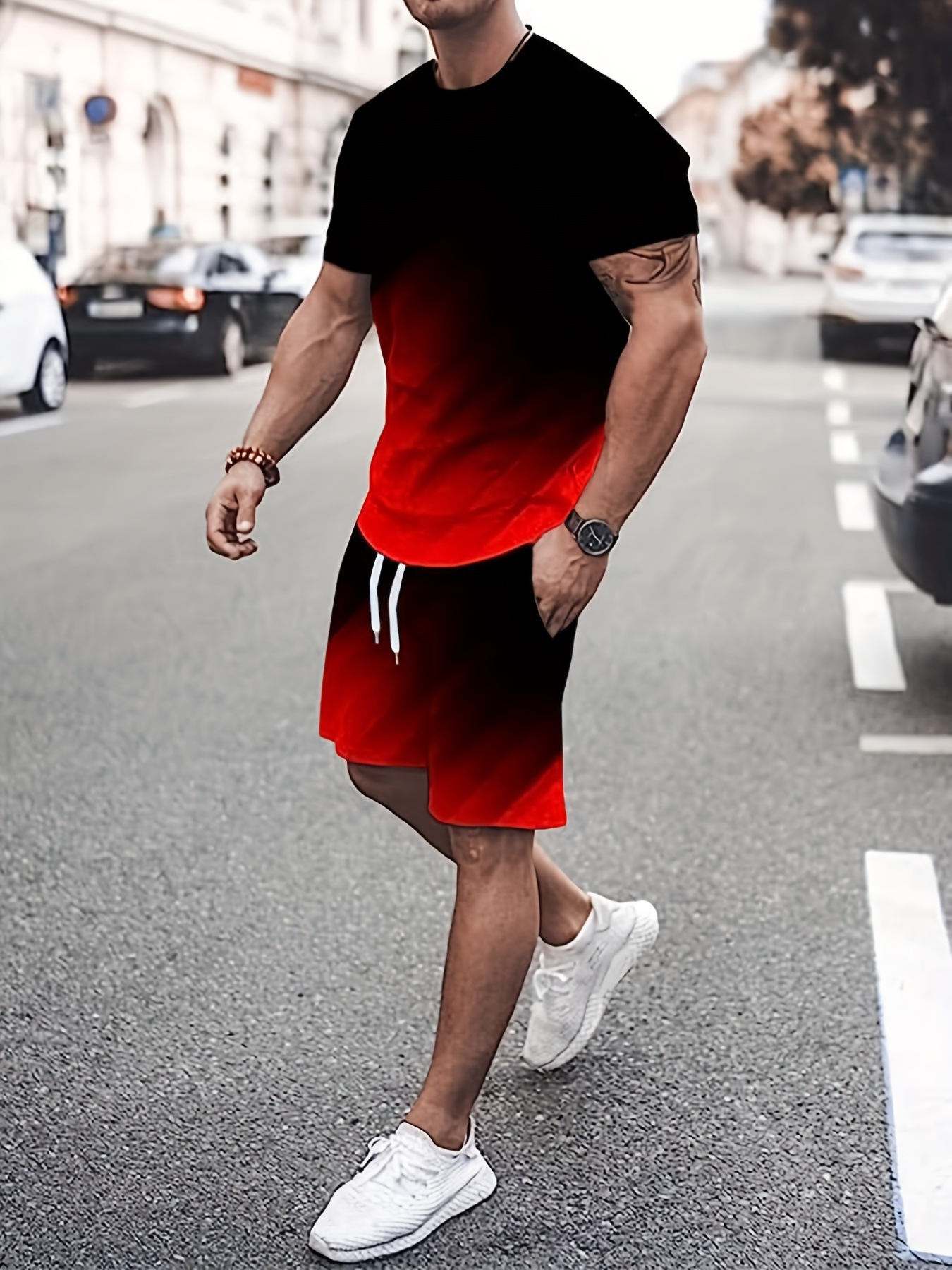 2023 camiseta de moda de verano corriendo fitness cuello redondo manga corta 3D impresión de los hombres de comercio exterior traje de Deportes de calle