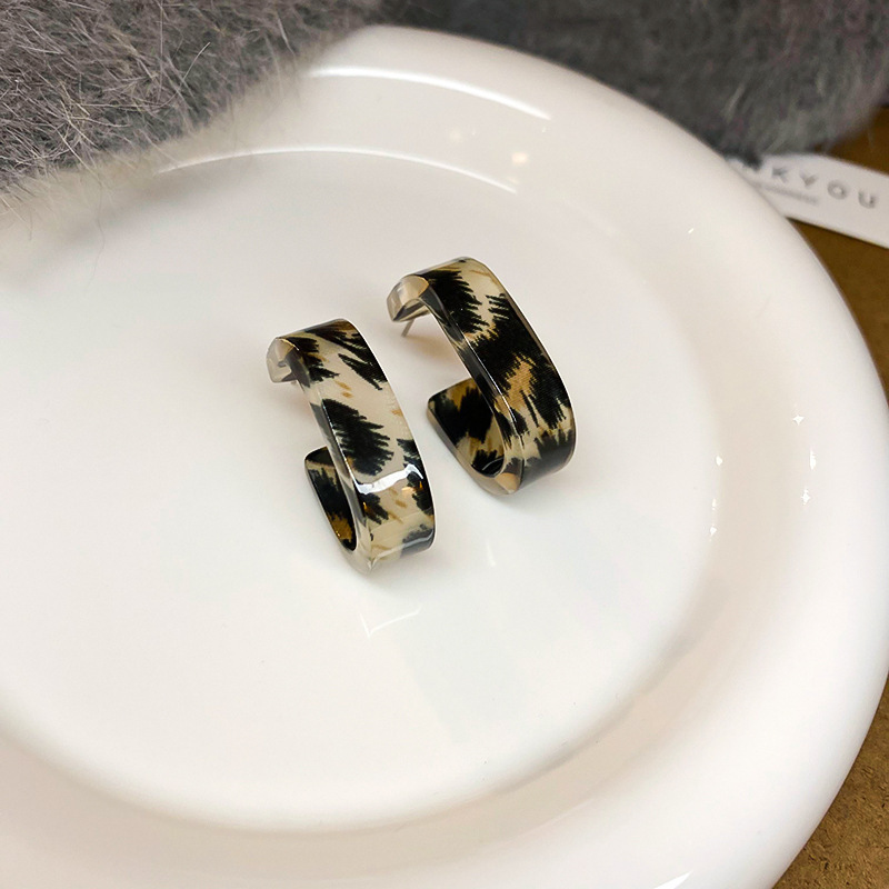 153#Aguja plateada-Aguja de acero-Estampado de leopardo gris