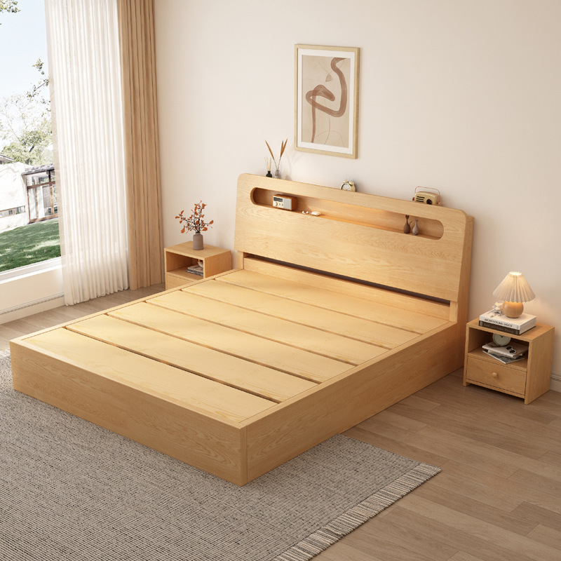 Thickened Large Solid Wood Bed, Modern and Simple, 1.8m Double Beds, Master Bedroom Tatami, Rental Room Single Bed Frame Thickened Large Solid Wood Bed, Modern and Simple, 1.8m Double Beds, Master Bedroom Tatami, Rental Room Single Bed Frame