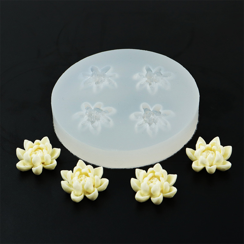 New Handmade DIY Lotus Four-in-a-Row Silicone Mold, Small Lotus Gum Paste Cake Chocolate Baking Silicone Mold