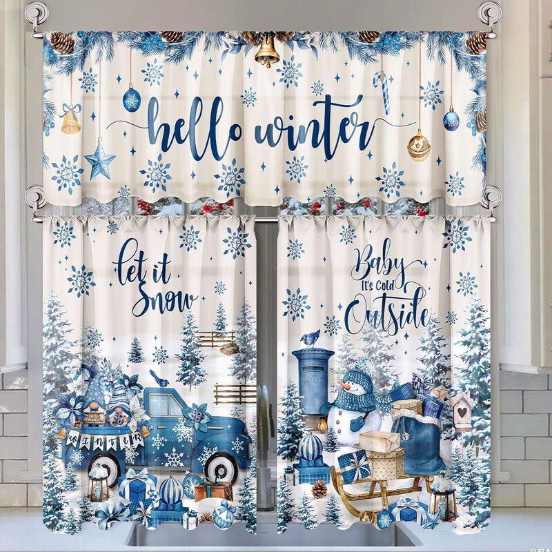Amazon cross-border Christmas snowflake curtains, drapes, short curtains, bedroom window decoration party supplies in stock