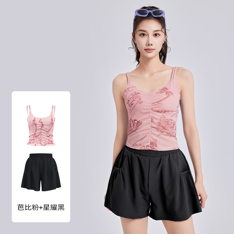Juyitang nuevo estilo estampado de estilo nacional honda traje de yoga traje de fitness deportivo de copa fija de una pieza para mujer