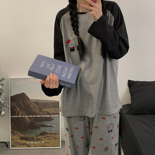 睡觉穿的沐浴2024秋季6535棉ins卡通长袖长裤睡衣两件家居服套装
