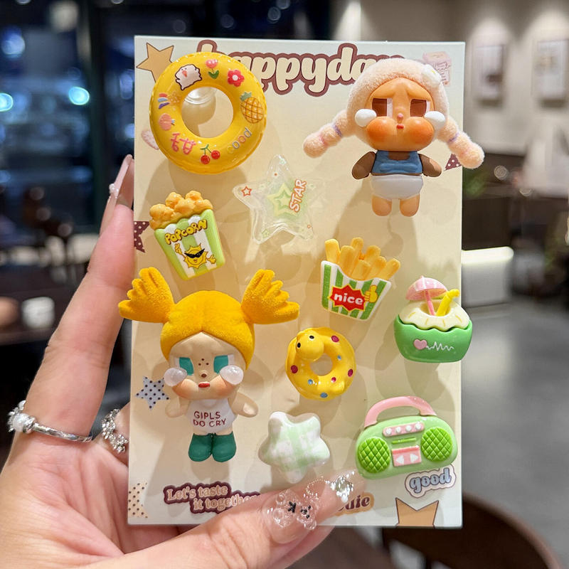 Sweet and Cool Style Crying Doll 3D Shoe Charms Cartoon Doll + Snack Elements DIY Shoe Decorations Compatible with Crocs Shoe Charms