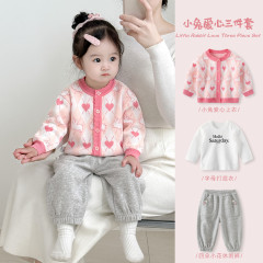 婴儿衣服秋装装2025新款女宝宝针织套装洋气儿童百搭开衫分体衣服