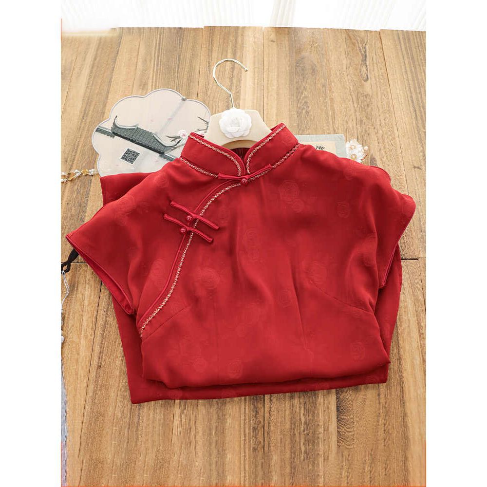 Red New Chinese Cheongsam Toast Dress 2025 New Spring and Summer Ancient Law Engagement Wedding Dress for Small Women