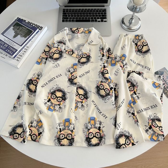 云朵棉睡衣女款春秋季满印卡通开衫长袖套装宽松休闲家居服可外穿|undefined