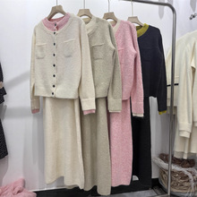 欧韩系复古假两件针织开衫毛衣女2025秋季时尚撞色拼接长袖套装