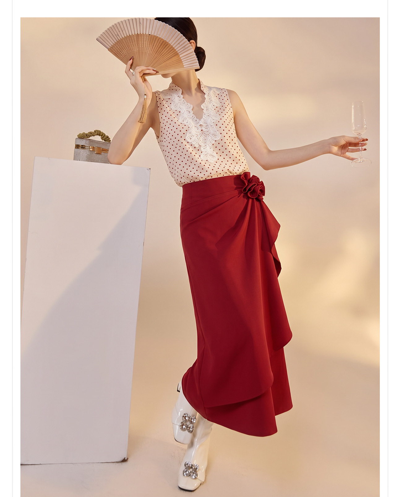 Set vest và chân váy ngắn họa tiết chấm bi phong cách Tân Trung Hoa mùa hè — Trang phục [Vest+Half Dress], nửa váy, Trang phục [Áo vest+quần short], quần đùi chi tiết 13