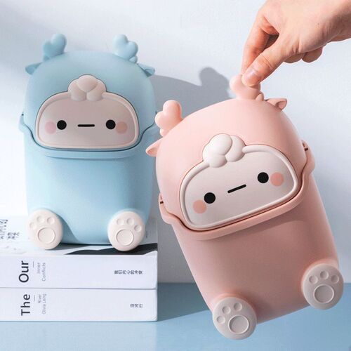 Desktop trash bin mini creative cartoon with lid household shake lid vanity desk office storage paper basket