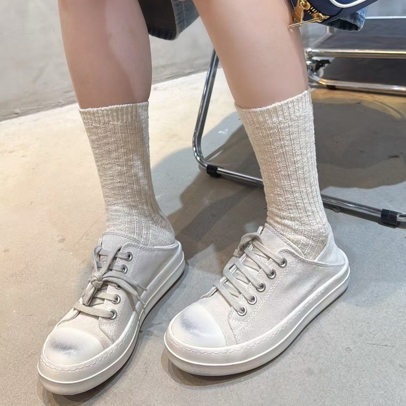 脏脏鞋女2025秋季新款百搭系带后踩帆布面时尚轻便软底休闲板鞋|undefined