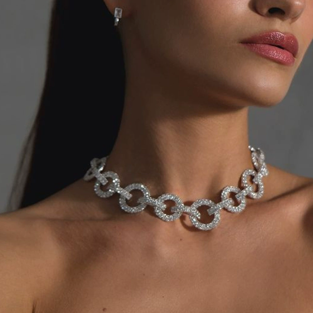 Трансграничные горячие продажи круг ожерелье дамы европейская и американская мода блестит бриллиант сетка красный choker страз ключицы цепи нишевые дизайн
