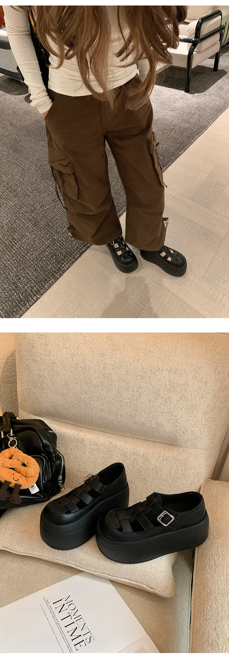 Sandal nữ đế dày bít mũi thể thao đi biển, đan thoáng khí — màu đen, màu trắng ngà chi tiết 14