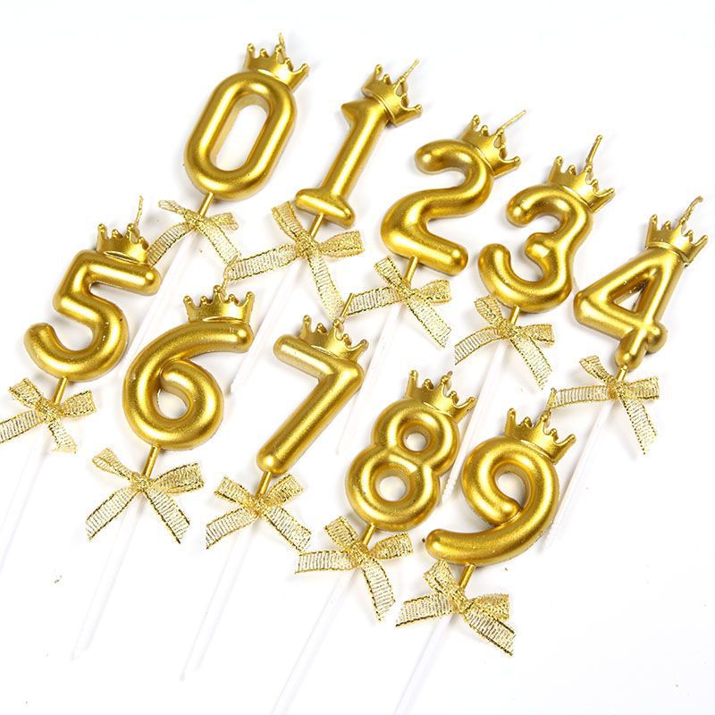 皇冠金色數字蠟燭生日周歲派對插件裝飾生日蛋糕插旗