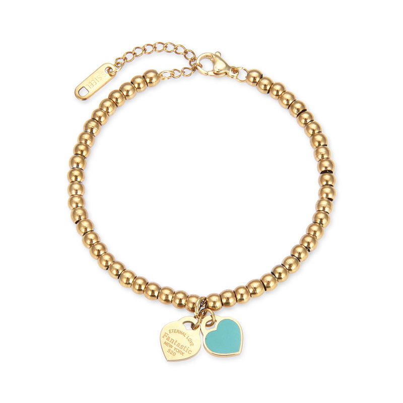 European and American Cross-Border Products 4mm Round Bead Bracelet Titanium Steel Beaded Enamel Peach Heart Heart-Shaped Bracelet