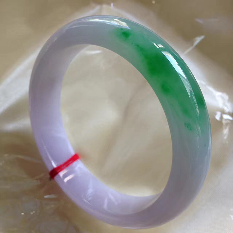 缅甸老坑翡翠春彩三彩手镯冰种紫罗兰飘绿多彩飘紫正圈贵妃玉石镯