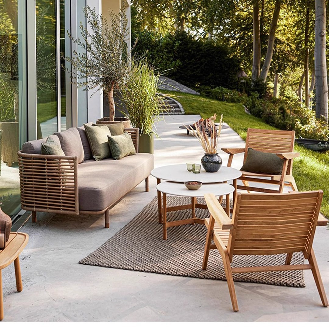 Sofá de caña al aire libre impermeable y protector solar sala de estar patio jardín terraza balcón al aire libre ocio trenzado muebles de silla de caña