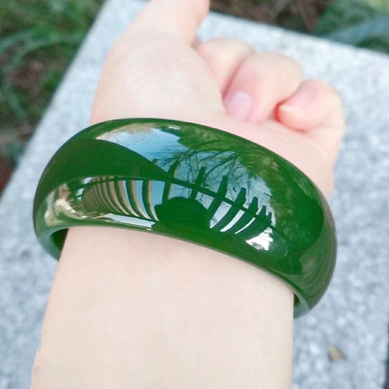 [Small Wholesale] Xinjiang A Hetian Jasper Bracelet Women's Spinach Green Widened Thickened Jade Bracelet Real Jade
