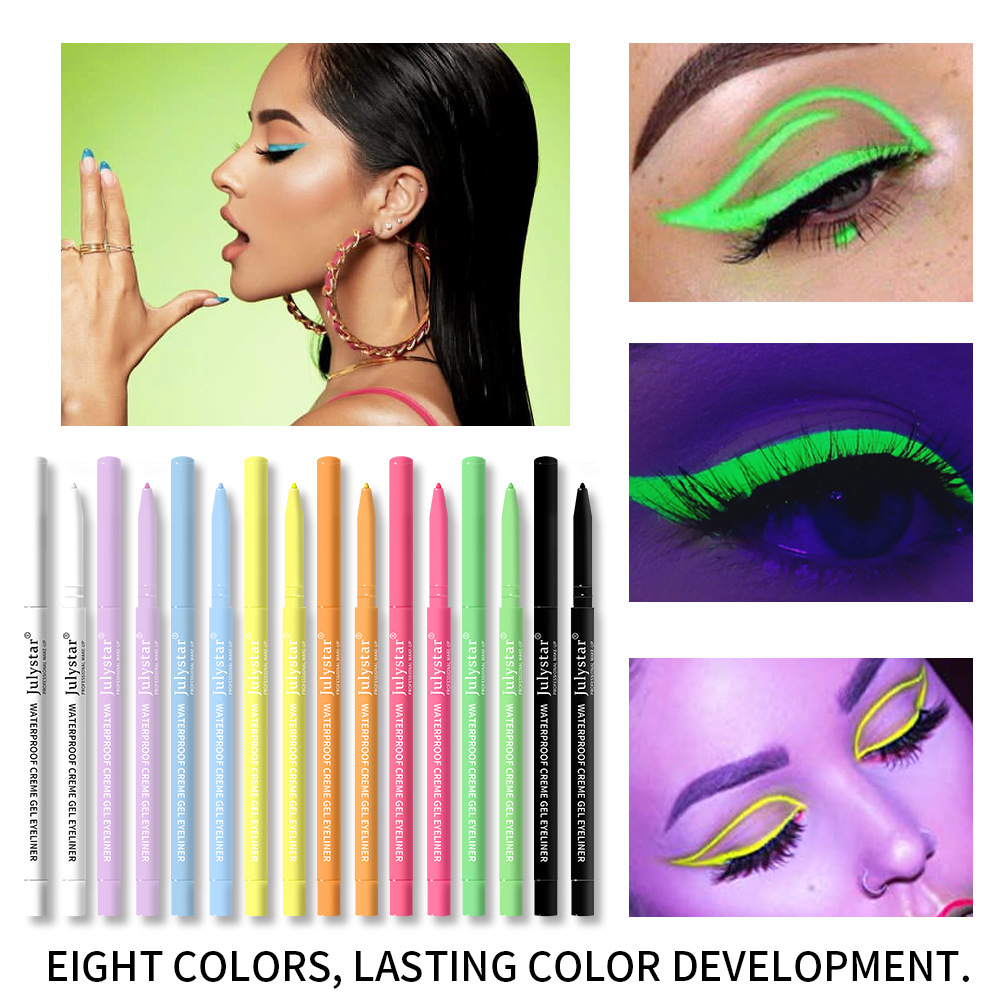 Julystar Colored UV fluorescent eyeliner Gel Pen is waterproof, oil-proof and does not smudge. It is a pearlescent eyeliner pen for cross-border beauty undefined
