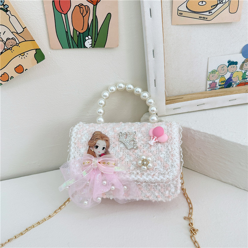 Bolso DE LOS NIÑOS 2024 nuevas Chicas lindas bolsa de mensajero princesa occidental accesorios bolsa Chanel estilo perla cadena bolsa