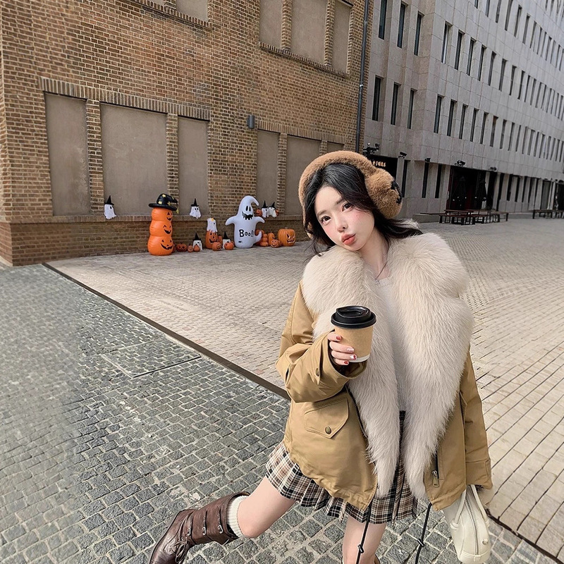 [Sweet Cool Parker] down Jacket Women's Workwear Casual Fur Jacket Fox Fur Collar Removable Liner Young Style