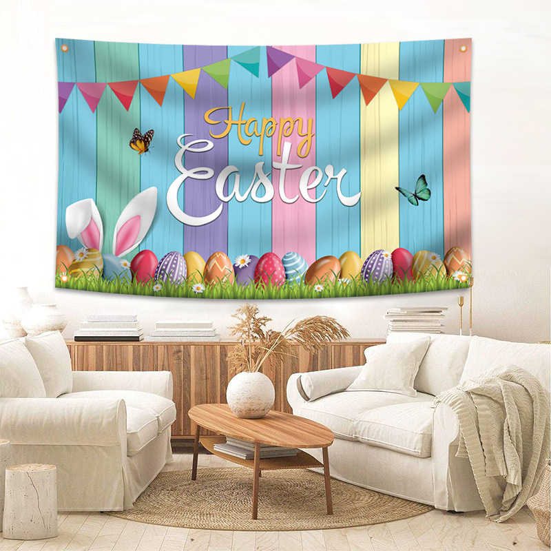 Cross-border 2025 New Easter Banner Festival Photo Party Decoration Flag Rabbit Festival Egg Background Cloth