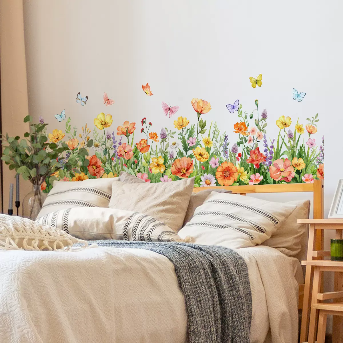 多款彩色花卉蜻蜓蝴蝶腰线贴客厅卧室背景墙家居装饰自粘墙贴